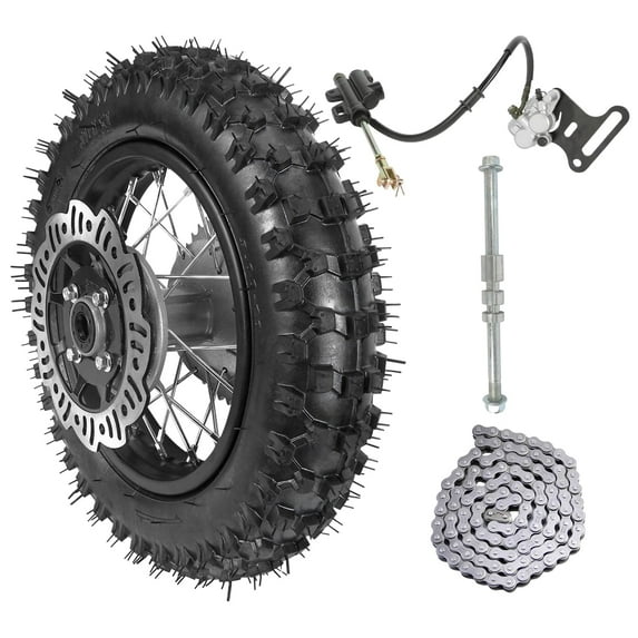 3.00-10 Dirt Bike Tire, 3.00-10 Tire 10" Rear Wheel Tire Assembly 1.6x10 Rim,12mm Axle, 420 Chain Sprocket and Brake Assembly for CRF50 XR50 SSR Apollo Taotao 70cc 90cc 110cc Pit Dirt Bike
