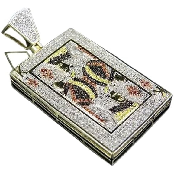 3.00 CT Round Cut Sparkling White & Black Diamond, Yellow Citrine, Ruby King Card Poker Pendant For Men's & Women's in 14K Yellow Gold Plated 925 Silver