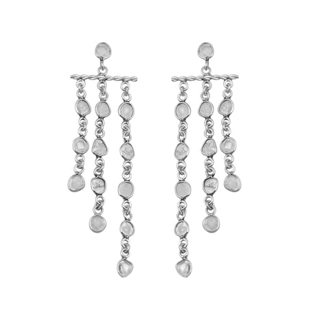 3.00 CTW Natural Diamond Polki Chandelier Dangles 925 Sterling Silver Platinum Plated Slice Diamond Earrings