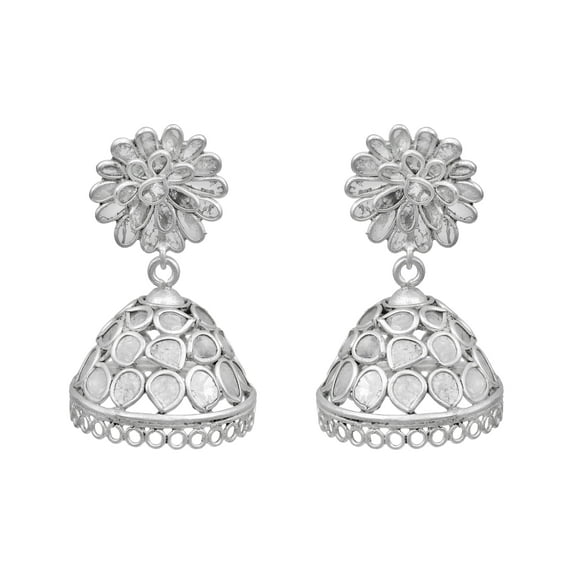 Mooneye 3.00 Ctw Natural Diamond Polki Women Wedding Jhumka Earrings 925 Sterling Silver