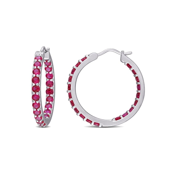 Gem & Harmony 3.00 Carat (Ctw) Lab-Created Ruby Hoop Earrings in Sterling Silver for Women