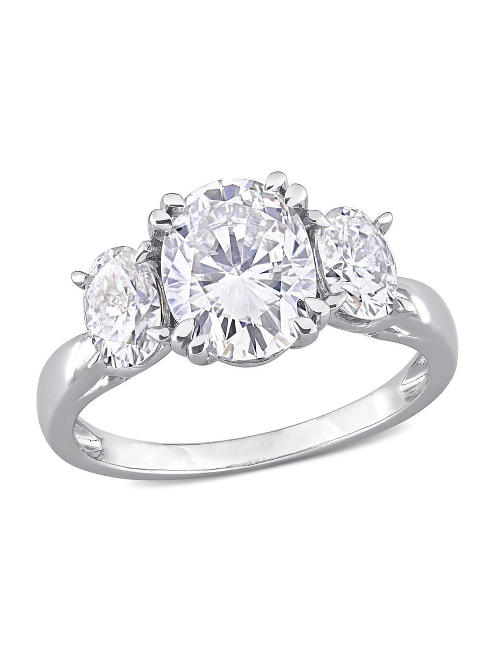 3.00 Carat (Ctw) Lab-Created Three-Stone Oval Moissanite Engagement Ring in 10K White Gold for Women