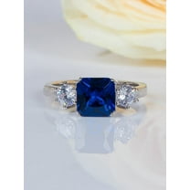 3.00 Carat Fine Cushion Cut Blue Sapphire Gemstone & Real Diamond Three Stone Anniversary Ring for Women Solid 18K White Gold Size 7 by Diamond-Capitals