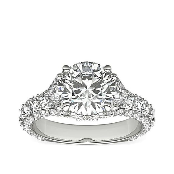 3.00 Carat Round Cut Moissanite Diamond fancy Wedding Ring for Ladies Solid 18K White Gold Size 10.5