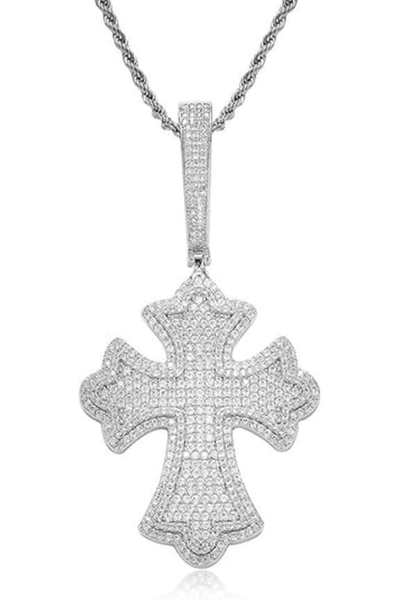 3.00 Carat Round Shape Lab Created Moissanite Diamond Tester Passed Cross Pendent For Men's & Women's in 925 Sterling Silver