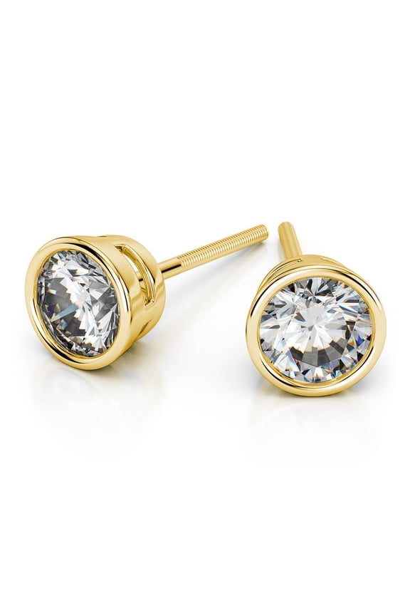 3.00 Carat Sparkle Round Cut Lab Created Diamond Wedding Stud Earrings for Gift Solid 14K Yellow Gold Push Back Bezel setting Beautiful Studs Earring