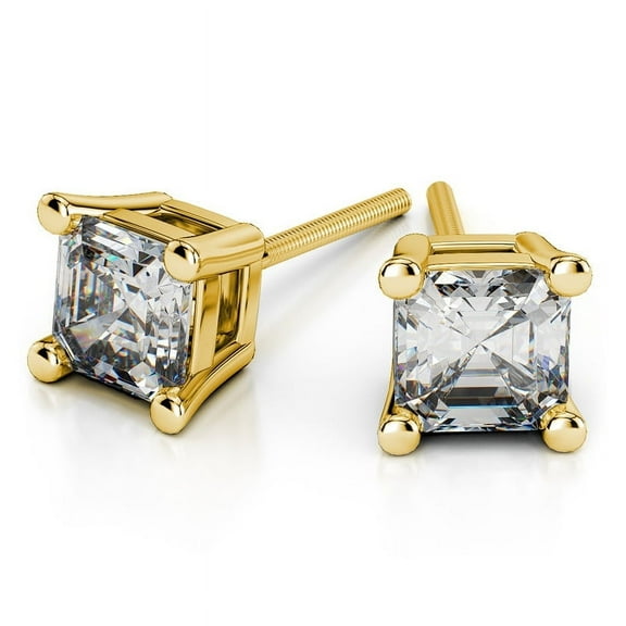 3.00 Carat Stunning Asscher Cut Lab Created Diamond Wedding Stud Earrings for Gift Solid 14K Yellow Gold Screw Back Beautiful Studs Earring