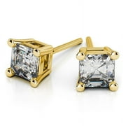 DIAMOND-CAPITALS 3.00 Carat Stunning Asscher Cut Lab Created Diamond Wedding Stud Earrings for Gift Solid 18K Yellow Gold Screw Back Beautiful Studs Earring
