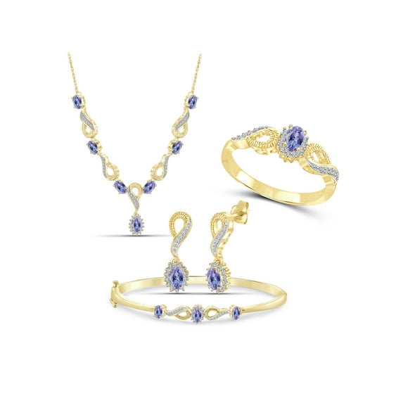 3.00 Carat T.G.W. Tanzanite And White Diamond Accent 14k Gold Over Silver 4-Piece Jewelry set