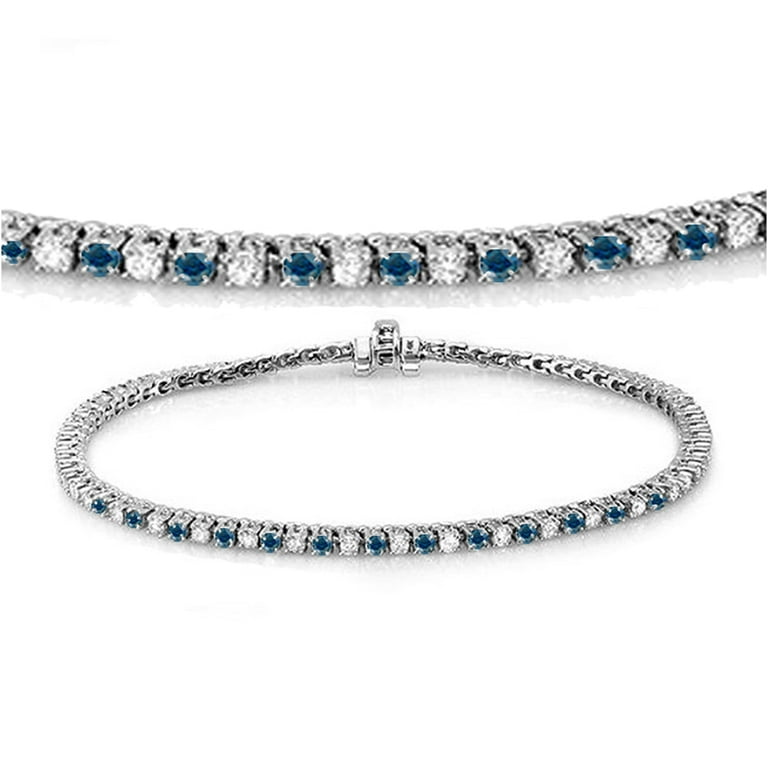 Carat (ctw) 10K White Gold Round Cut Real Blue And White