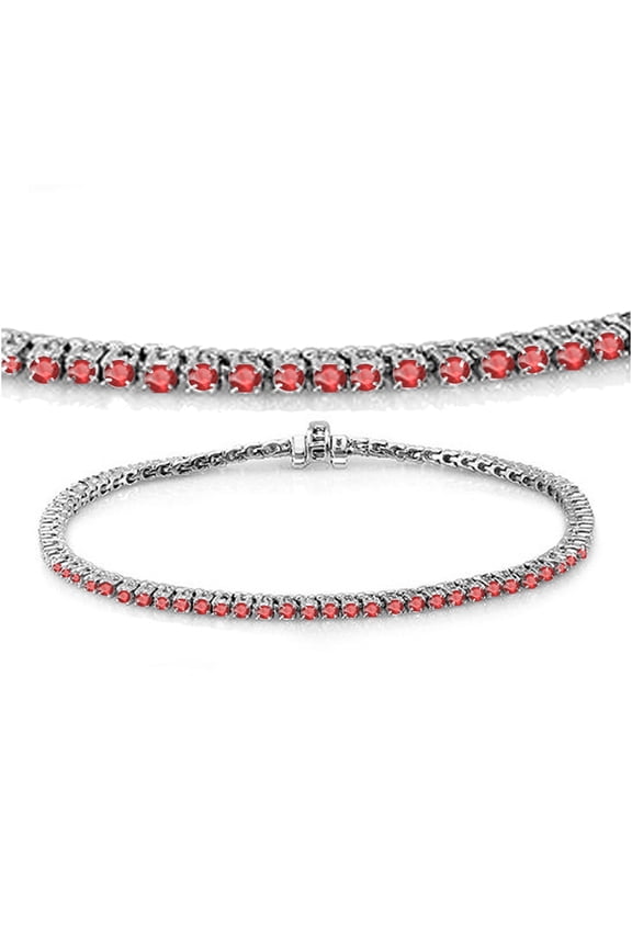 3.00 Carat (ctw) 10K White Gold Round Cut Real Ruby Ladies Tennis Bracelet 3 CT