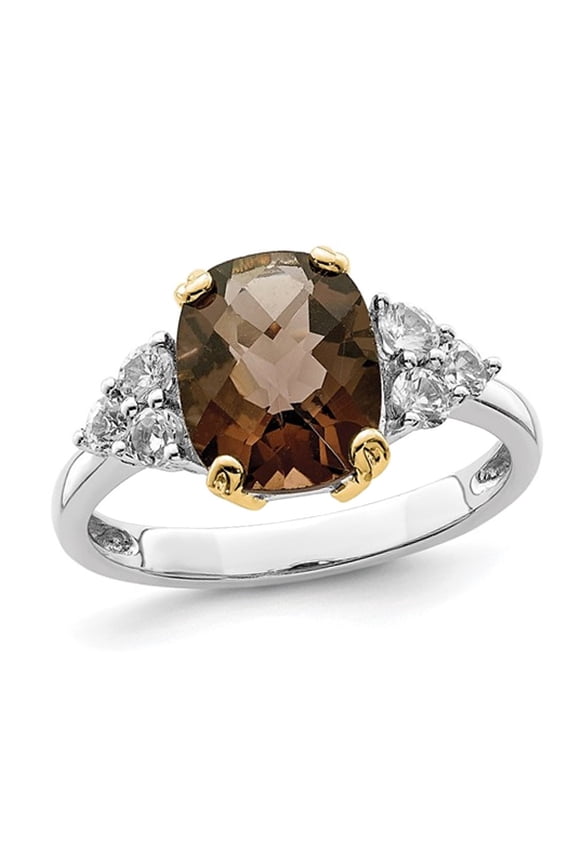 3.00 Carats (Ctw) Smoky Quartz and Created Synthetic White Topaz Ring in Sterling Silver for Women