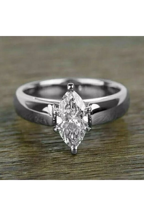 3.00 Ct Marquise Cut White Treated Diamond Solitaire Ring 925 Silver
