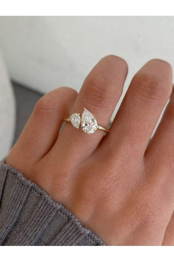 3.00 Ct Pear Shape Wedding Ring for Women 14K Solid Gold Two Stone Diamond Ring Christmas Gift.