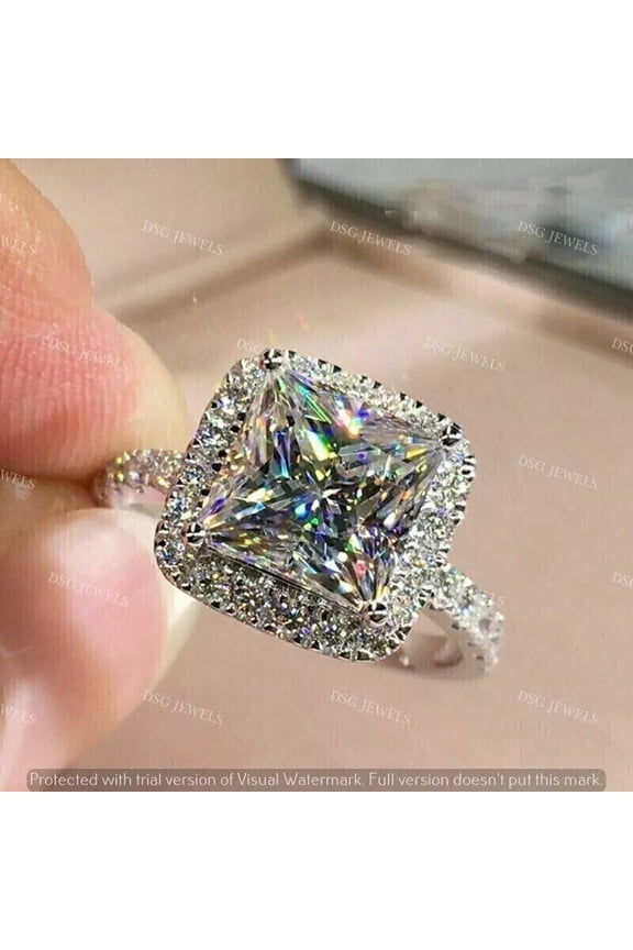 3.00 Ct Princess Cut Moissanite EngageDEJt Ring Real 925 Sterling Silver Size 6