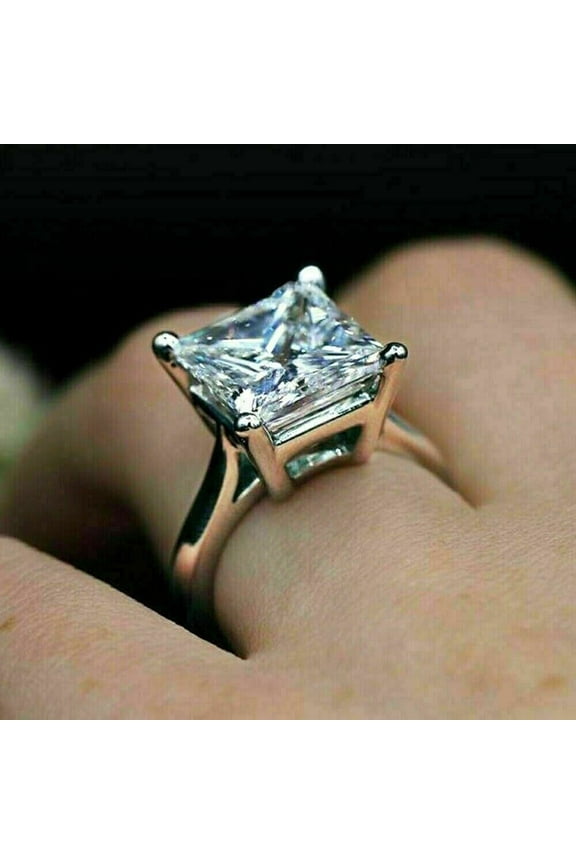 3.00 Ct Princess Cut VVS1/D Real Moissanite Solitaire in 14k White Gold Engagement Ring