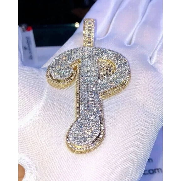 3.00 Ct Round Cut Lab Created Diamond Customize Letter "P Pendant 14K Yellow Gold Plated
