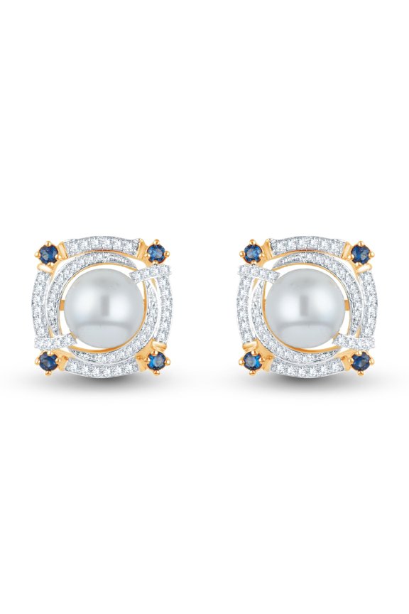 3.00 Ct Round Cut Pearl & Cubic Zirconia Halo Push Back Women's Party Wear Earrings In 14K Yellow Gold Finish 925 Silver.