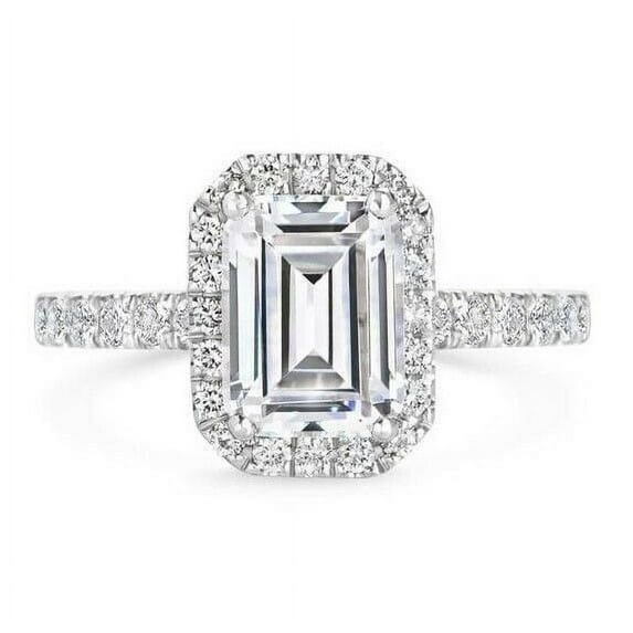 3.00 Cts Certified Emerald Moissanite Silver Engagement Ring 18K White Gold Plated Diamond Art Deco Wedding Ring Diamond Ring Vintage Ring