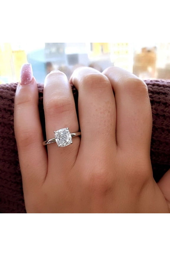 3.00 Cts Cushion Moissanite Diamond Engagement Ring / 18k White Gold Plated Anniversary Ring/ Wedding Ring / Dainty Ring / Promise Ring