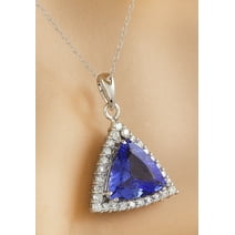 3.00 Cts Natural Tanzanite and Diamond pendant in 14k white gold