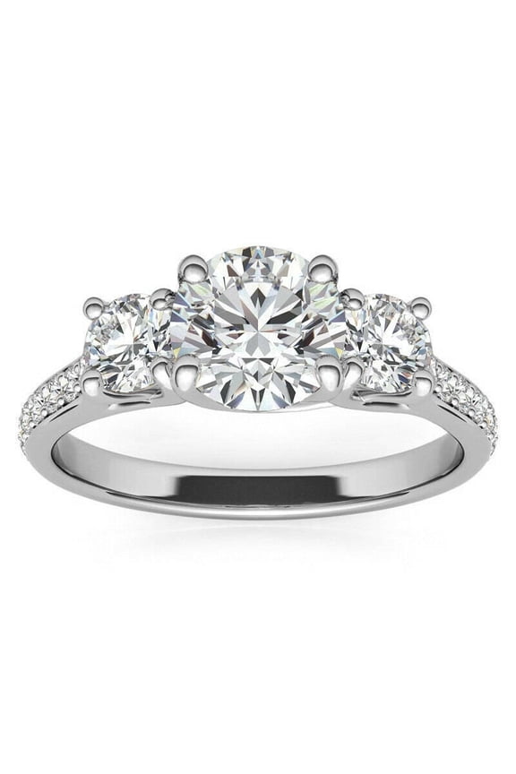 3.00 Cts Three Rounds Cut Engagement Ring, Round Solitaire Ring, Wedding Ring, 18K White Gold Plated Promise Ring, Anniversary Ring, Engagement Ring