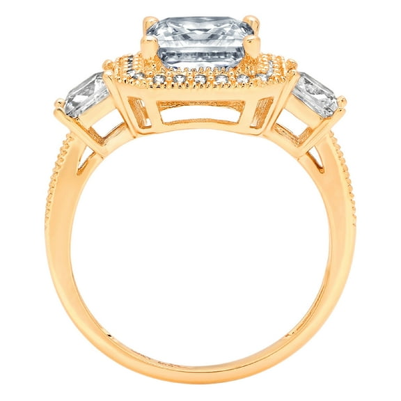3.005 ct Princess Cut Natural Aquamarine Three-Stone Engagement Ring for Women in 18K Yellow Gold