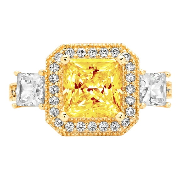 3.005 ct Princess Cut Natural Citrine 3 Stone 14K Yellow Gold Womens Engagement Ring