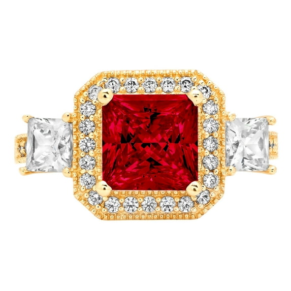 3.005 ct Princess Cut Natural Garnet 3 Stone 18K Yellow Gold Womens Engagement Ring
