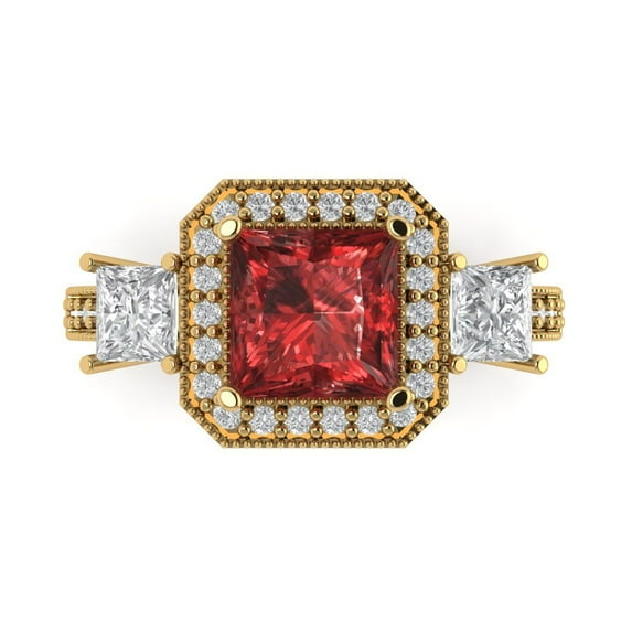 3.005 ctw 3 Stone Anniversary Ring for Women | Princess Cut Natural Garnet | Hyperallergenic Solid 18K Yellow Gold