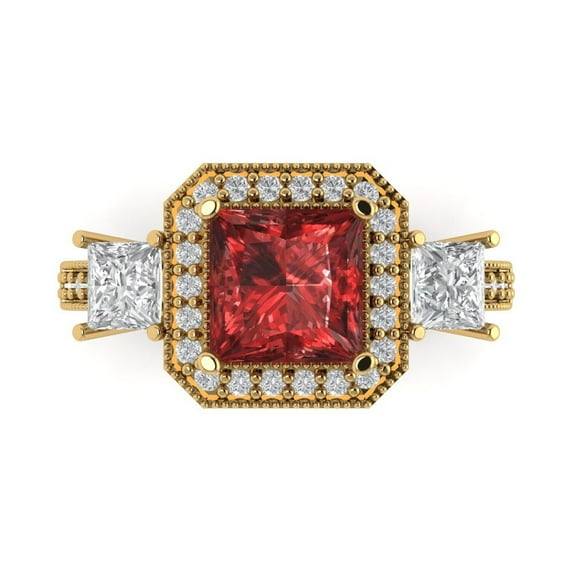 3.005 ct Princess Cut Natural Garnet Three-Stone Engagement Ring for Women in 14K Yellow Gold