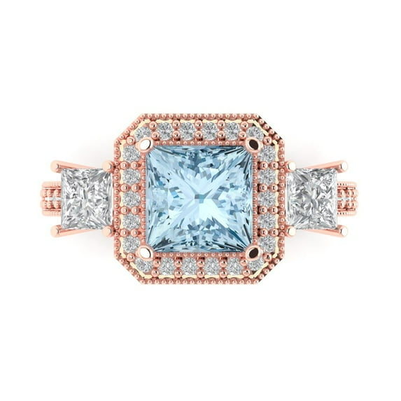 3.005 ctw 3 Stone Anniversary Ring for Women | Princess Cut Natural Swiss Blue Topaz | Hyperallergenic Solid 18K Rose Gold