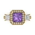 thumbnail image 1 of 3.005 ctw 3 Stone Anniversary Ring for Women | Princess Cut Simulated Alexandrite | Hyperallergenic Solid 18K Yellow Gold, 1 of 5