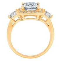3.005 ct Princess Cut Simulated Blue Diamond Three-Stone Engagement Ring for Women in 18K Yellow Gold