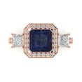 thumbnail image 1 of 3.005 ctw 3 Stone Anniversary Ring for Women | Princess Cut Simulated Blue Sapphire | Hyperallergenic Solid 14K Rose Gold, 1 of 5