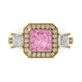 thumbnail image 1 of Clara Pucci 14K Yellow Gold Solid Gold Pink Three-Stone Anniversary Ring for Women - 3.005 cttw Princess Cut, 1 of 8