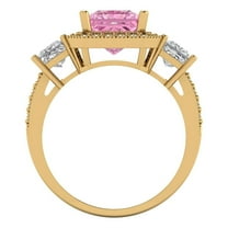 3.005 ct Princess Cut Simulated Pink Diamond Three-Stone Engagement Ring for Women in 18K Yellow Gold