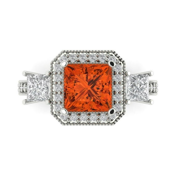 3.005 ct Princess Cut Simulated Red Diamond 3 Stone 14K White Gold Womens Engagement Ring