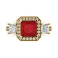 thumbnail image 1 of 3.005 ct Princess Cut Simulated Ruby Three-Stone Engagement Ring for Women in 18K Yellow Gold, 1 of 5