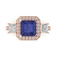 thumbnail image 1 of 3.005 ctw 3 Stone Anniversary Ring for Women | Princess Cut Simulated Tanzanite | Hyperallergenic Solid 18K Rose Gold, 1 of 5