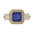 thumbnail image 1 of 3.005 ctw 3 Stone Anniversary Ring for Women | Princess Cut Simulated Tanzanite | Hyperallergenic Solid 18K Yellow Gold, 1 of 5