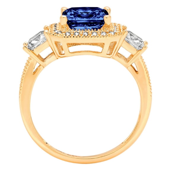 3.005 ct Princess Cut Simulated Tanzanite Three-Stone Engagement Ring for Women in 18K Yellow Gold