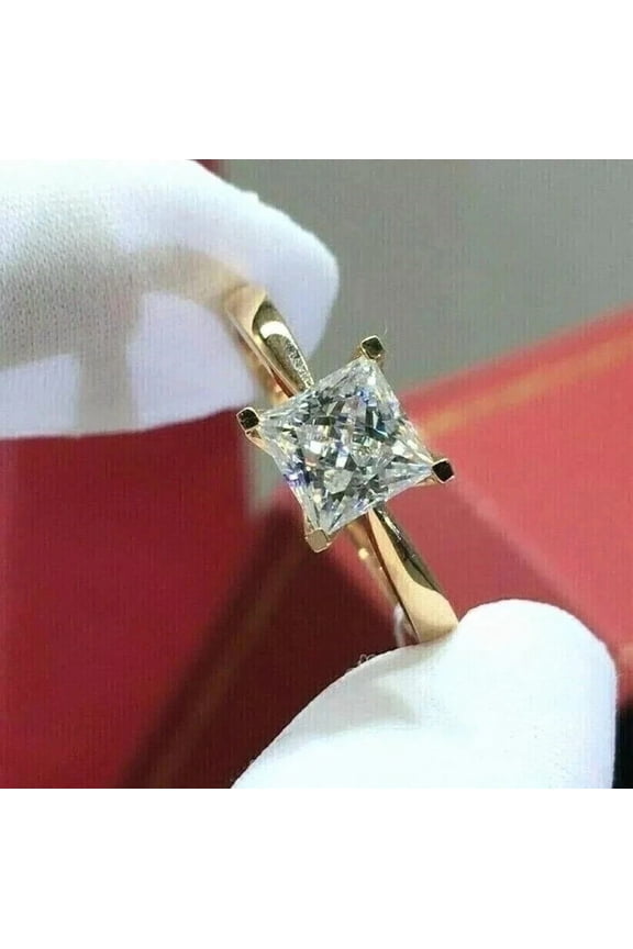 3.00CT Princess Cut Lab Created Diamond Engagement Ring 14k Yellow Gold Plated