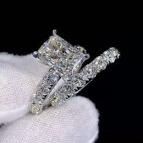 3.00CT Radiant Cut Simulated Diamond Women Bridal Set Engagement Ring in 14K White Gold Plated 925 Silver