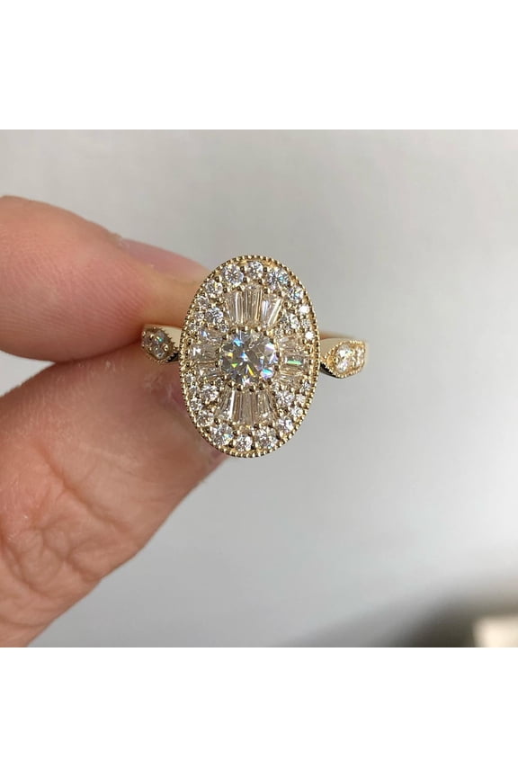 3.00CT Round Cut Moissanite Halo Setting Elegant Art Deco looking Style For Woman Bridal And Wedding Ring 925 Sterling Silver