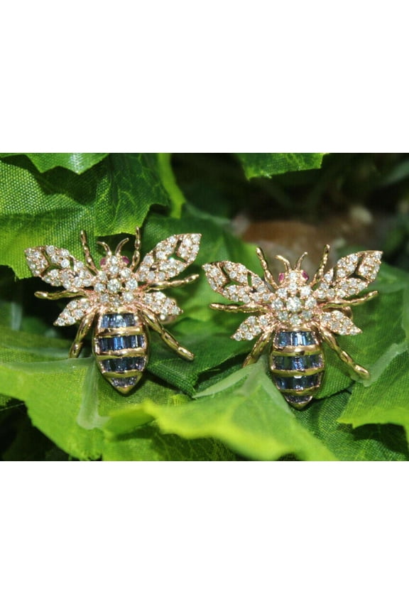 3.00CT Round Cut Simulated Diamond 925 Silver Men's Honey Bee Shape Cufflinks In 14k Yellow Gold Plated