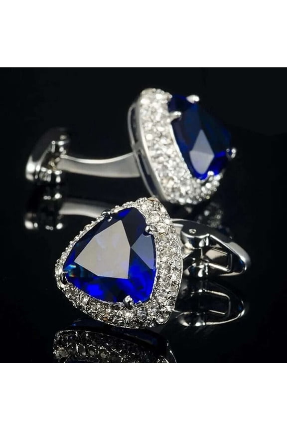 3.00CT Trillion Shape Blue Sapphire 925 Silver Men's Cufflinks In 14k White Gold Plated