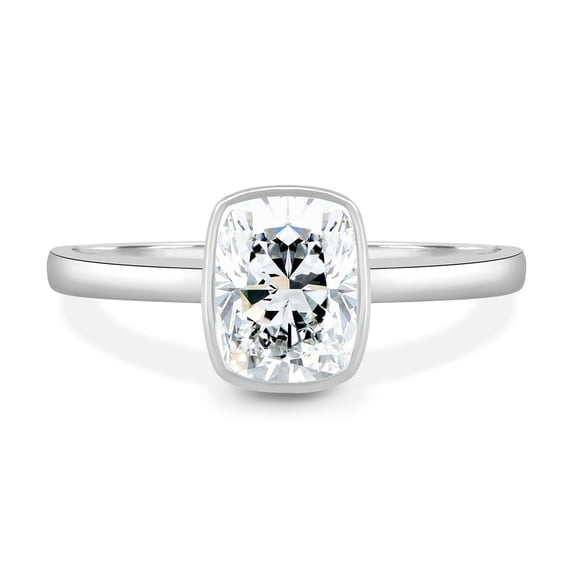 3.00Ct Elongated Cushion Cut Lab-grown diamond Bezel Set Engagement Ring, Cathedral, 14K White Gold