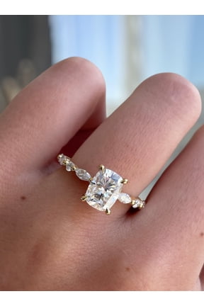 3.00Ct Elongated Cushion Cut Lab-grown diamond Engagement Ring, Marquise Round Band, 10K Rose Gold