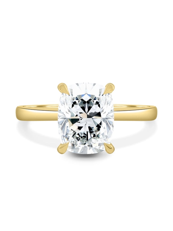 3.00Ct Elongated Cushion Cut Lab-grown diamond Solitaire Engagement Ring, Hidden Halo, 18K Yellow Gold